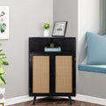 35" Tall Black Rattan Corner Storage Cabinet with Doors Q671