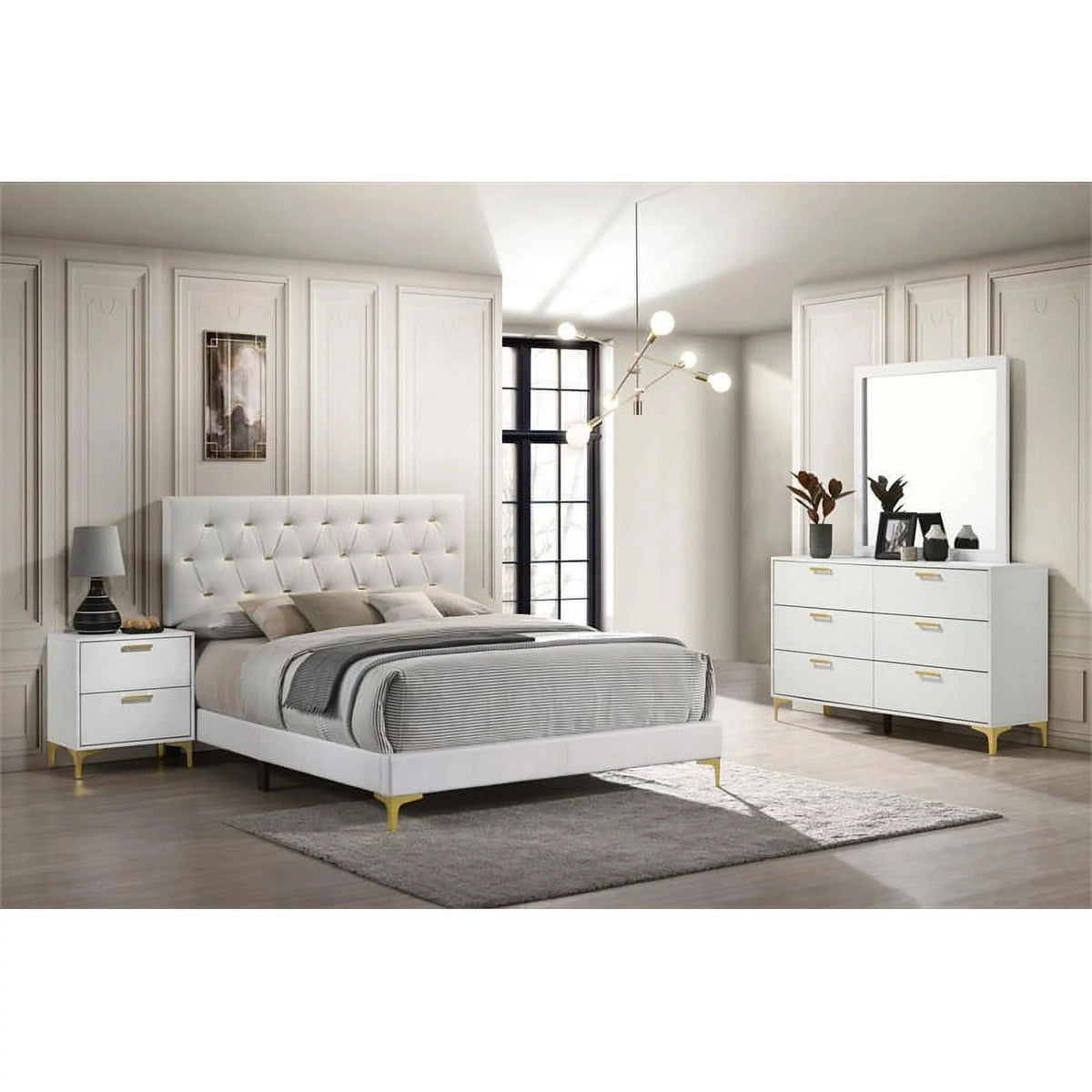 4-piece White and Gold Wood Queen Bedroom Set Z189741