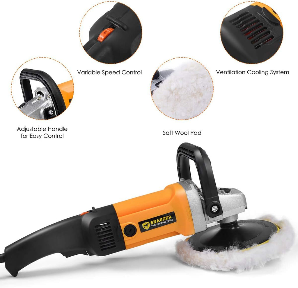 Electric Car Polisher 6-Speed Rotary Polisher 7 Buffer Sander with Bonnet Pad, 10Amp B764