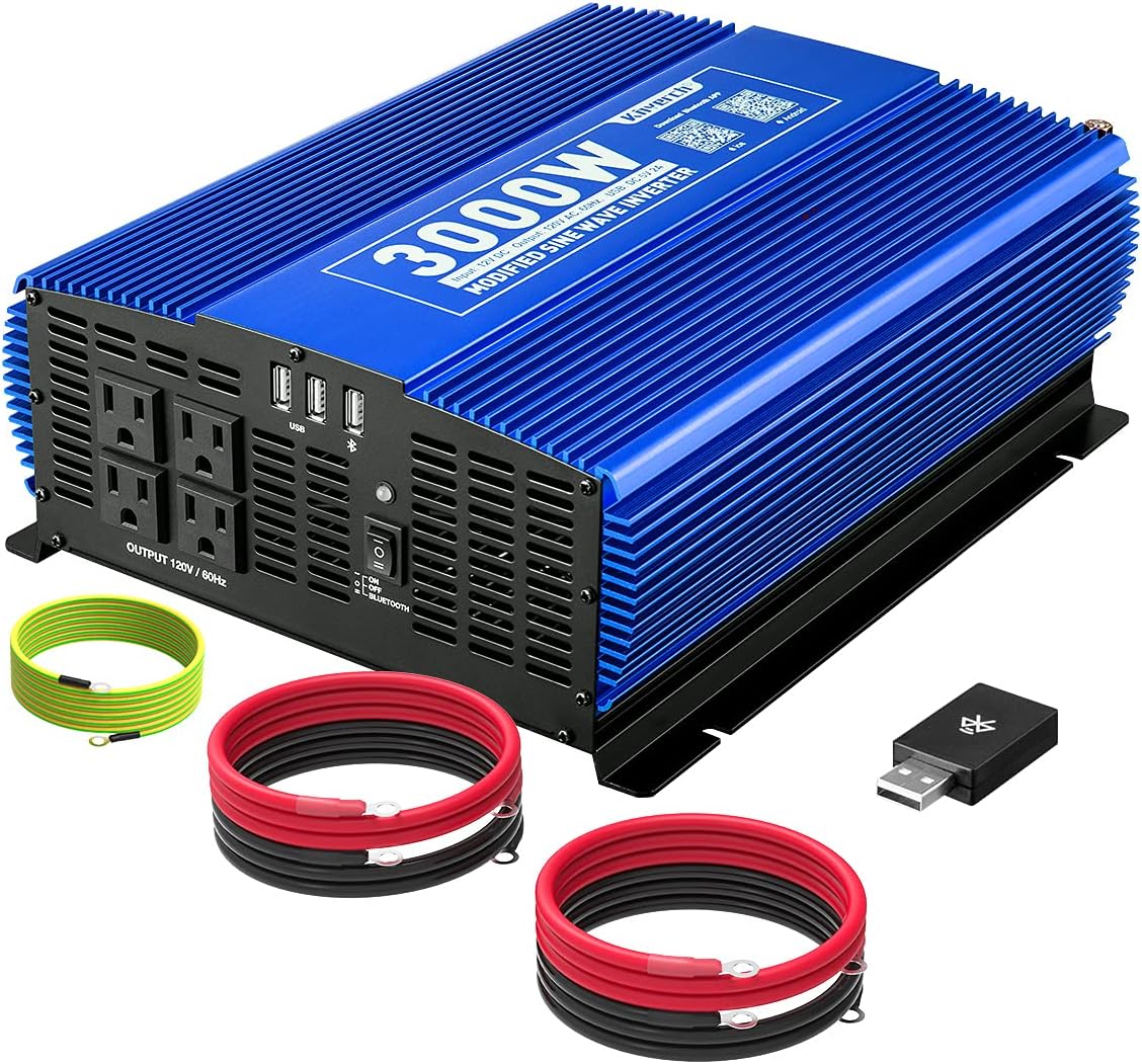 3000W Power Inverter DC12V to 110V AC Car Inverter with 4AC Outlets 2USB Port A553941